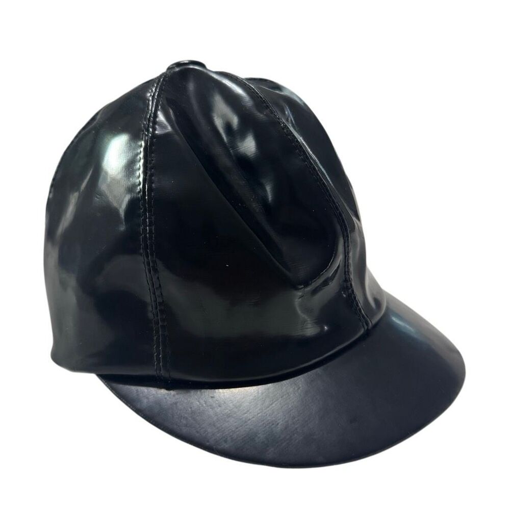 Vintage 60s/70s Black Patent Vinyl Cap Union Made in USA - Picture 2 of 6